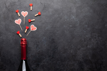 Wall Mural - Champagne bottle and heart shaped decor