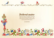 Floral vintage Medieval illuminati manuscript inspiration. Romanesque style. Template for greeting card, banner, gift voucher, label. Vector illustration.