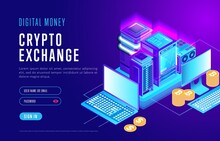 Cryptocurrency Digital Money Exchange And Blockchain Platform. Landing Page Layout