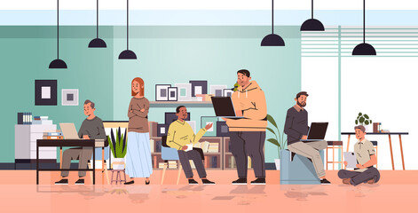 Poster - mix race businesspeople using gadgets digital addiction social media communication teamwork concept