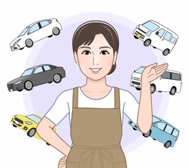 いろいろな車を選ぶ主婦