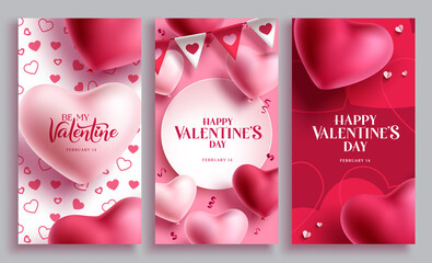 Wall Mural - Valentine's vector poster set design. Happy valentine's day background collection for hearts day card design. Vector illustration.
