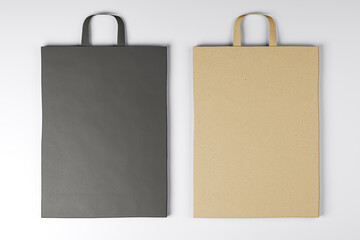 Canvas Print - Close up of empty paper bags on white backdrop. Mock up place for your advertisement or logo. 3D Rendering.