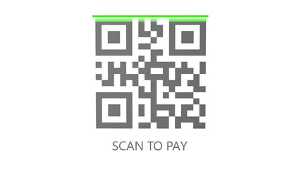 Barcode    icon and text Scan to pay, 3D animation. seamless looping animation, concept of business.