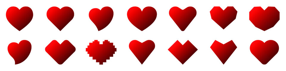 Wall Mural - heart icon. set of red heart icons. romance love symbol. conceptual icons. vector illustration