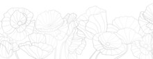 Silver Flowers Background. Boho Grey Flower, Line Floral Design Banner. Art Bouquet Of Wildflowers, Vector Illustration