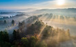 © Westend61 - Drone view of sun rising over fog shrouded Welzheim Forest