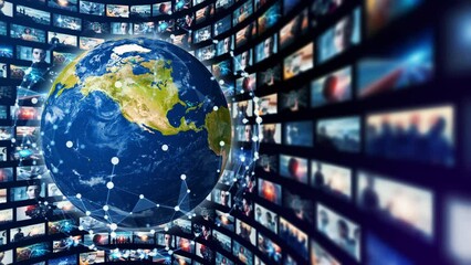 Poster - Global communication network concept. Internet movie. Video distribution service. Streaming video. 