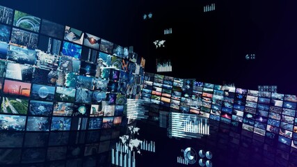 Poster - Visual contents concept. Social networking service. Streaming video. communication network.