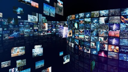 Poster - Visual contents concept. Social networking service. Streaming video. communication network.