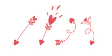 Valentine Arrows Set. Decorative Elements With Hearts. Vector Illustration For Banner, Sticker, Card.