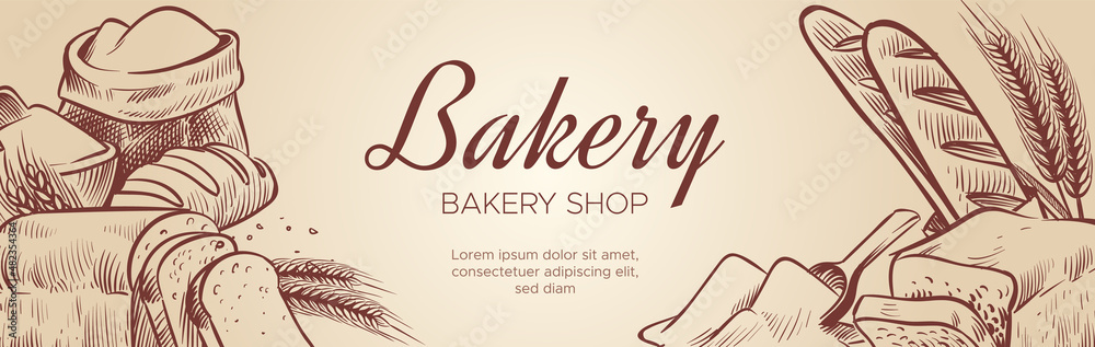 Bakery shop banner with hand drawn bread and pastry Stock Vector ...