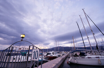 Wall Mural - Marina harbour with beautiful white yachts in Split, Croatia.