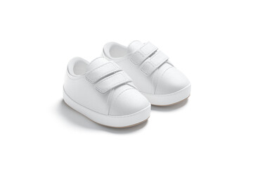 Wall Mural - Blank white baby shoes pair mockup, side view