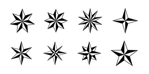 Aufkleber - Set of Cool Geometric Star Shapes. Tattoo Vector Elemets. Compass sign.