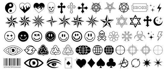 Leinwandbilder - Set of Abstract Trendy Vector Graphics. Collection of Acid Style Elements. Cool Rave Icons.