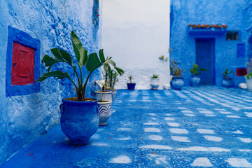 Sticker - Blue city. Ancient architecture of old town Medina of Chefchaouen, Morocco.