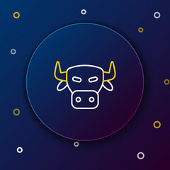 Sticker - Line Cow head icon isolated on blue background. Colorful outline concept. Vector