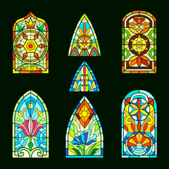 Wall Mural - stained glass windows. church cathedral decorative transparent colored windows frame with piece glas