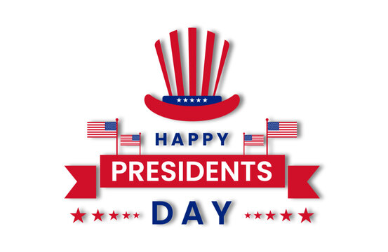 President's Day banner with hat, US flag, latitudes and stripes, vector illustration