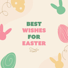 Poster - Happy Easter Wishing Card With Silhouette Bunnies Face And Printed Eggs Decorated Background.