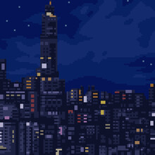 Pixel Art City Night View