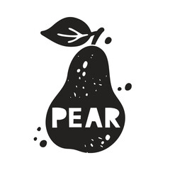 Fototapete - Pear grunge sticker. Black texture silhouette with lettering inside. Imitation of stamp, print with scuffs. Hand drawn isolated illustration on white background