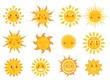 © LadadikArt - Yellow sun characters. Smile sun, summer weather emoticon. Cute comic cartoon faces, happy sunny holiday symbols. Sunshine, doodle seasonal neat vector set