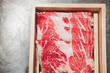 Premium Japanese wagyu beef sliced in box for sukiyaki