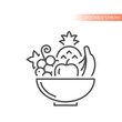 Bowl with fruits outline vector icon. Thin line, editable stroke.