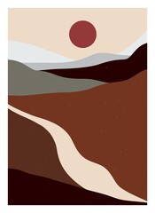 Wall Mural - Abstract mountain landscape. Modern minimalist contemporary hand drawn boho nature scenery posters. Vector illustration