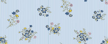 Blue Stripe On Flowers Design Floral Pattern Seamless