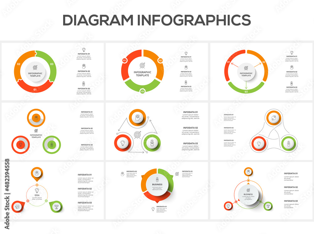 Data Visualisation Steps Set diagram with 3 steps, options, parts or processes. Business data ...