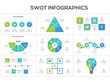 Set swot diagram with 4 steps, options, parts or processes. Threats, weaknesses, strengths, opportunities of the company