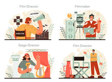 Film Director Concept Set. Movie Maker Leading A Filming Process. Clapper