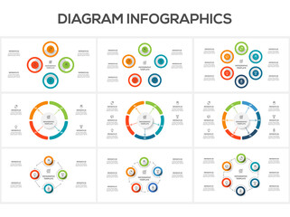 Set diagram with 4, 5, 6 steps, options, parts or processes. Business data visualization.