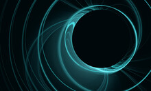 Mesmerizing Turquoise Neon Glowing Rotating Tunnel Leading Into Black Hole Or Portal. Fantastic Galactic Steam Cyberspace. Cosmic 3d Frame. Creative Artistic Digital Illustration. Great For Design.  