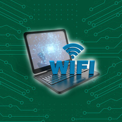 Poster - 3d illustration WiFi symbol with laptop