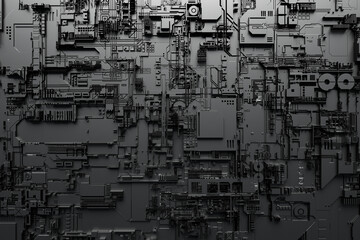 Poster - 3d illustration of a pattern in the form of a metal, technological plating of a spaceship or a robot. Abstract Graphics in the style of computer games.