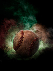 Baseball on the color smoke background