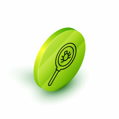 Poster - Isometric line Flea search icon isolated on white background. Green circle button. Vector