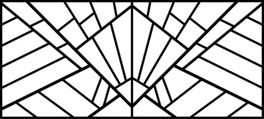 Vector sketch of a stained glass window. Vintage pattern. Abstract stained glass background. Art Deco decor for interior. Luxury modern interior. Template for design. Fence. Iron railing.