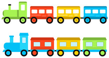 Toy Steam Locomotive. Children's Toy Locomotive With Wagons. Vector Illustration.