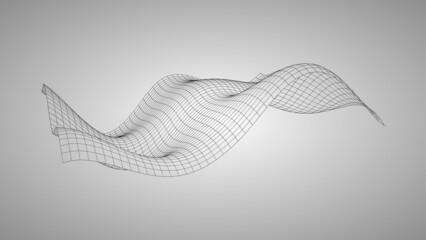 Rednered illustration of 3D terrain with wireframe mesh topology