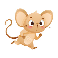 Wall Mural - Cute little mouse running in hurry. Adorable funny baby animal character cartoon vector illustration