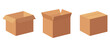 Open and closed boxes. vector set. Set of cardboard box mockups. Vector carton packaging box images.