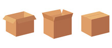 Open And Closed Boxes. Vector Set. Set Of Cardboard Box Mockups. Vector Carton Packaging Box Images.