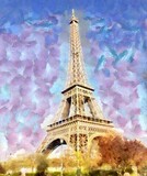 Fototapeta Paryż - Beautiful places in Paris. Colourful views of Paris. Famous outdoor touristic scenes Paris. Large size painting. Hand drawn artwork with oil brush strokes and canvas texture. Card, background, cover. 