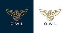 Luxury Flying Owl Logo Line Icon. Royal Wisdom And Knowledge Brand Identity Bird Symbol. Premium Quality Vector Illustration.