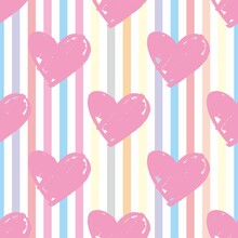 Tile Vector Pattern With Pastel Hearts On Stripes Background